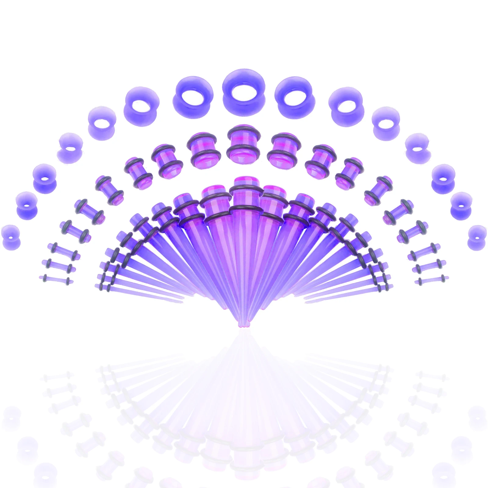 NUORO 50Pcs/set 14G-00G Acrylic Tapers And Plugs Silicone Tunnels Ear Gauges Expander Set Ear Stretching Kit