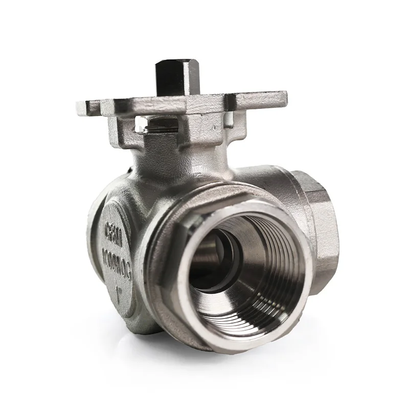 CF8 1000WOG 3 Way T Type Internal Thread Water Flow Control  Stainless Steal Ball Valve Pneumatic Solenoid Valve