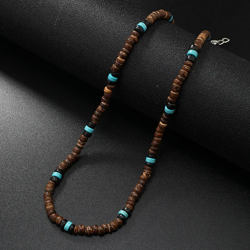 Summer Bohemian Brown Coconut Beads Surf Men Tribal Jewelry Handmade Vintage Wooden Beads Necklace for Men
