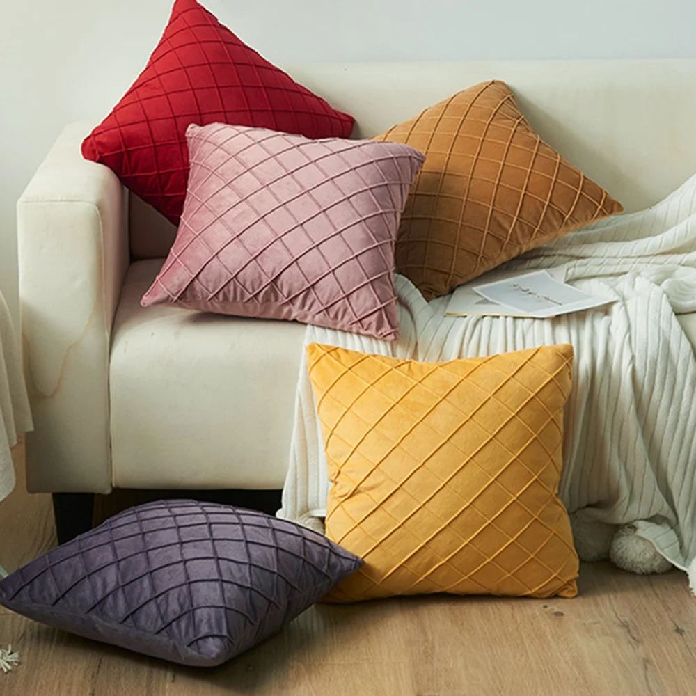 New hot wholesale nice design many colors ready European model room velvet lattice diamond fashion ins pillowcase cushion cover