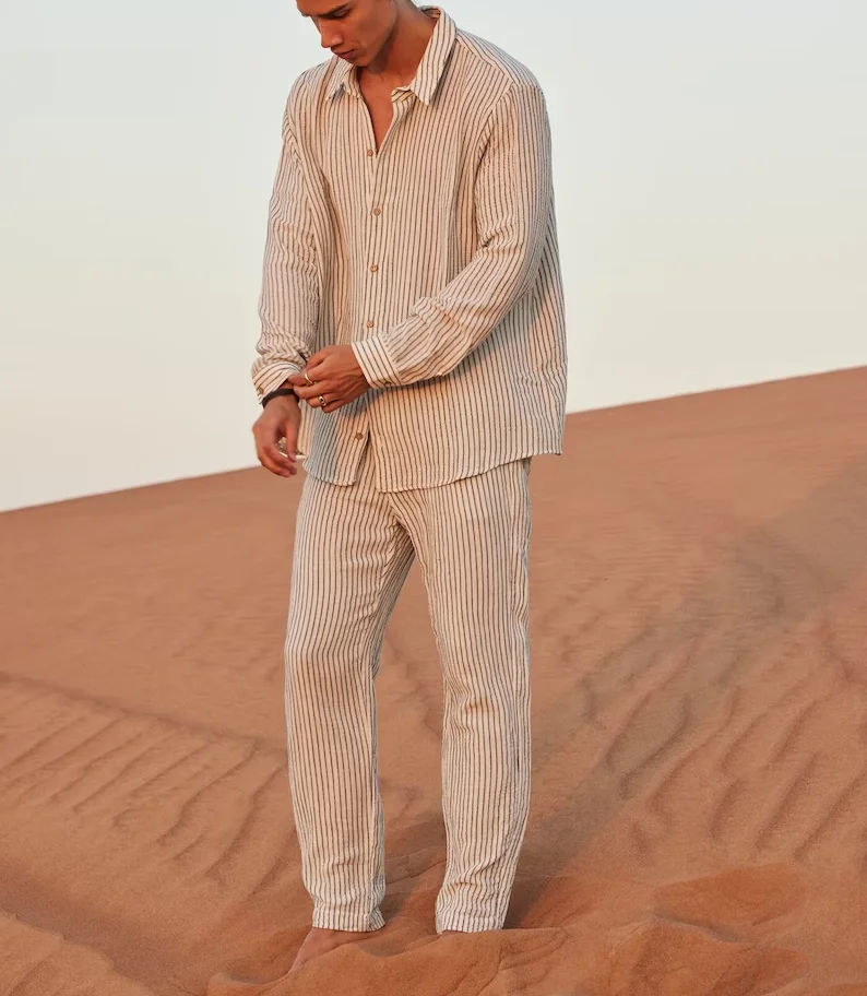 Мужские брюки и шорты из материала с глубоким v-образным вырезом для мужчин Полосатое льняное Роскошное хлопковое платье летняя рубашка-поло