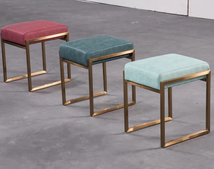 Cheap stainless steel legs leather stool / ottoman