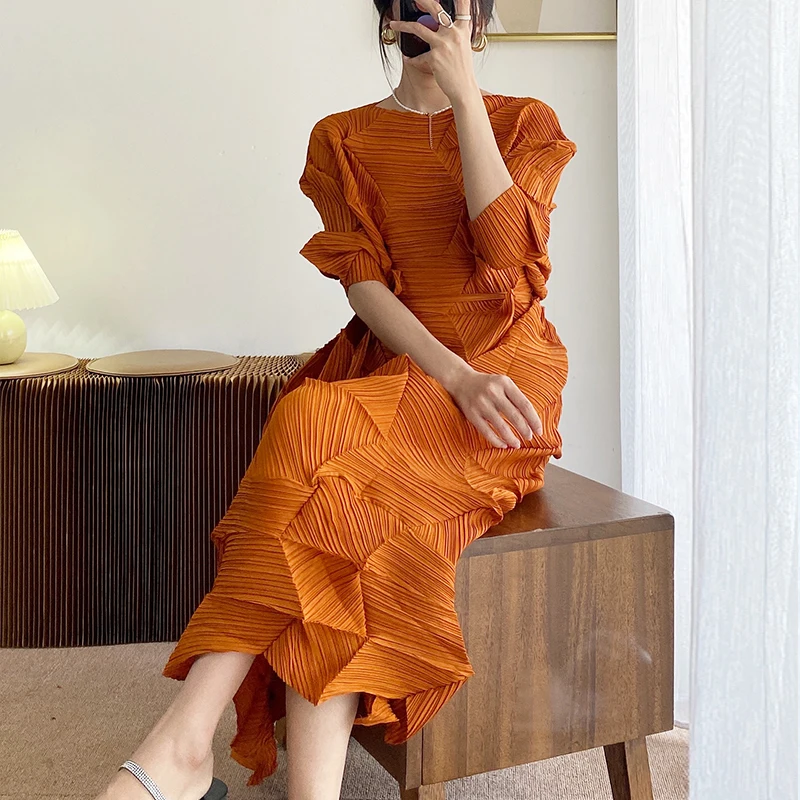 2023 Latest Women Clothes African Style Dresses Pleated Dress Designs For Ladies Miyake Pleated Dress