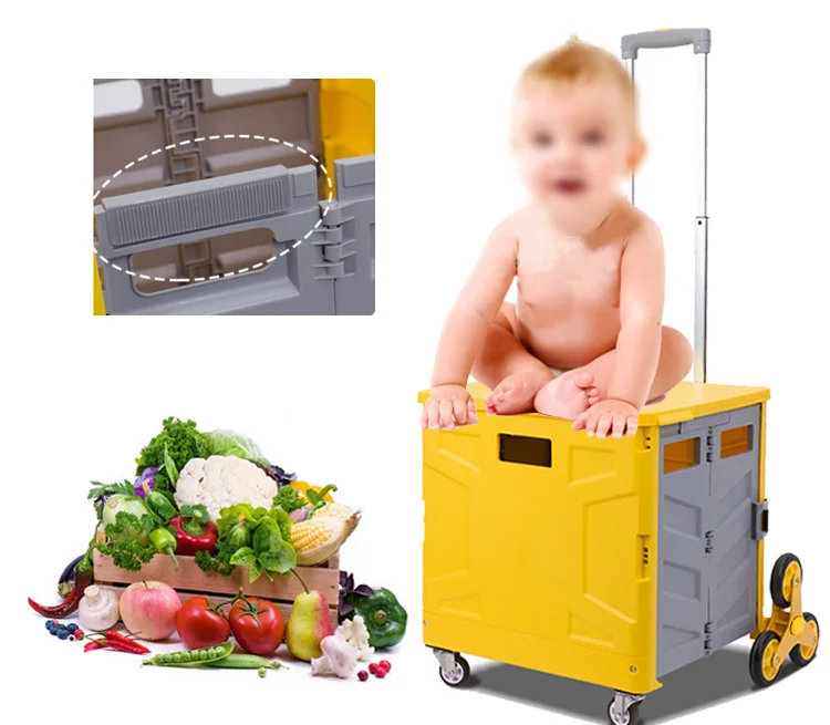 Plastic Rolling Hand Pull Push Tool Supermarket Trolley Foldable Utility Folding Shopping Cart Trolley