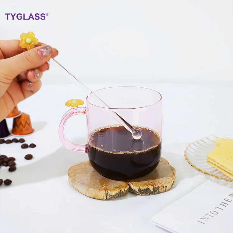 Pink Cherry Blossom Glass Stirring Stick Cute Creative Long Handle Juice Coffee Extended Stirring Stick Glass Stirrer Rod