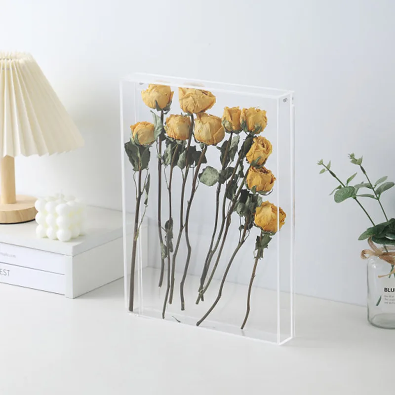 ACRYLIC HOLLOW PHOTO FRAME DRIED PERMANENT FLOWERS SPECIMEN DISPLAY STAND DIY HANDICRAFTS FRAME MEMORIAL ORNAMENTS
