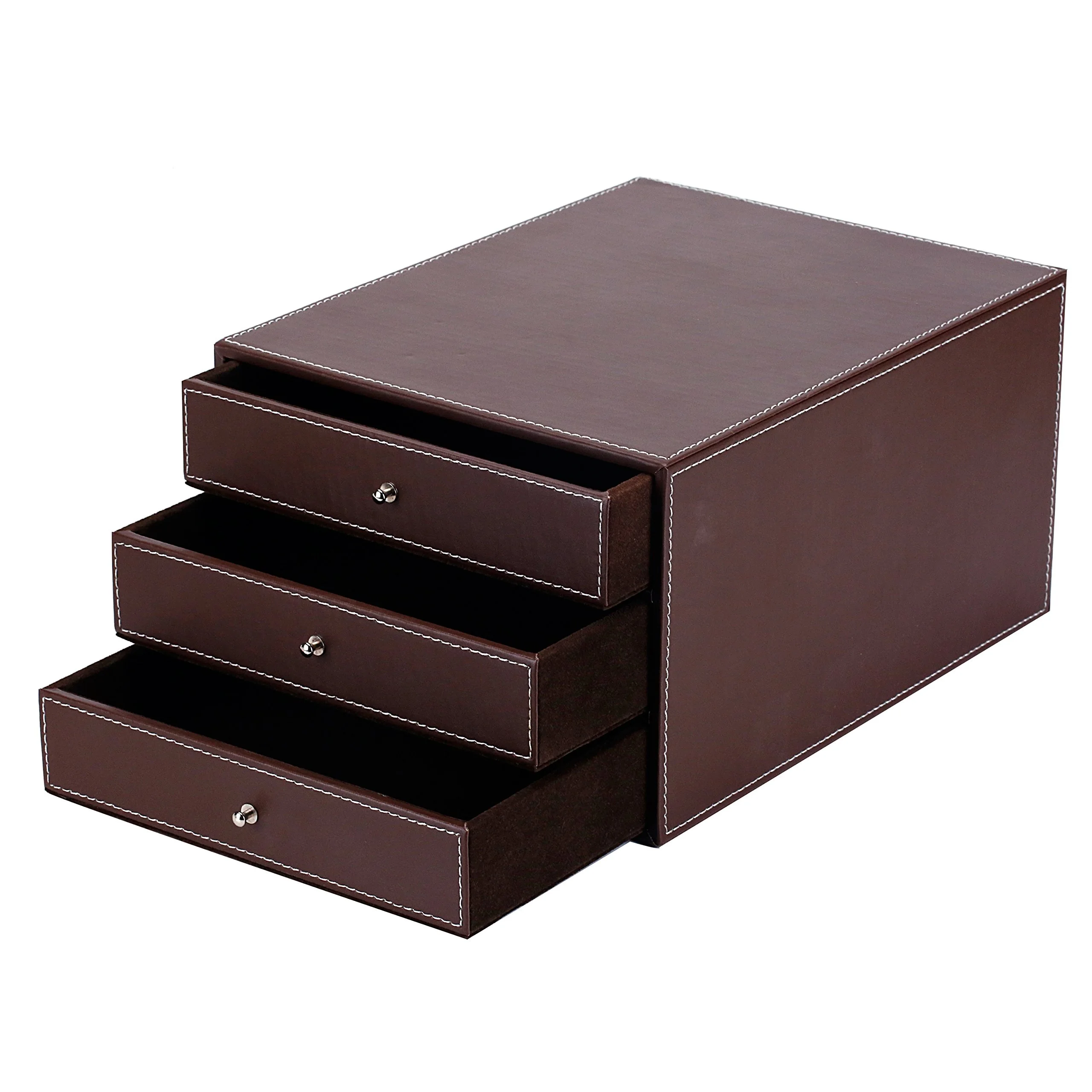 Stackable Faux Leather Desk Organizer with 3 Drawers Executive Office Supplies Desktop Storage Box For Documents