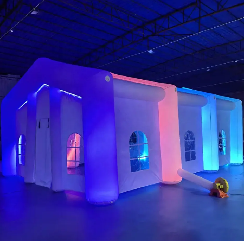Portable Large Party Tent House Inflatable Nightclub Black Blow up Wedding Inflatable Marquee LED Cube Tent Night Club