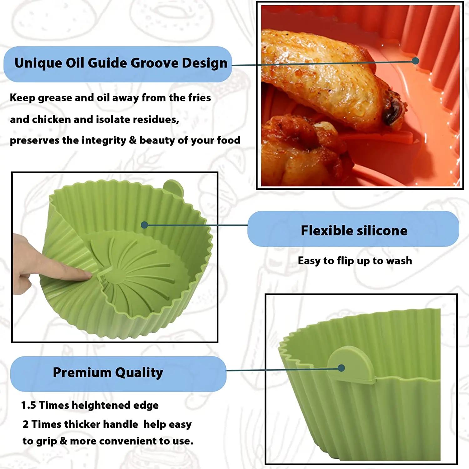 Reusable Non-stick Air Fryer Silicone Liners Compatible with Air Fryer Basket Accessories