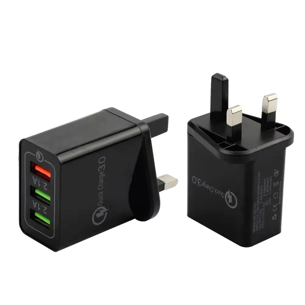 Wholesale UK Plug Fast Charging Q3.0 USB portable  3 Port Usb Wall Charger usb phone charger