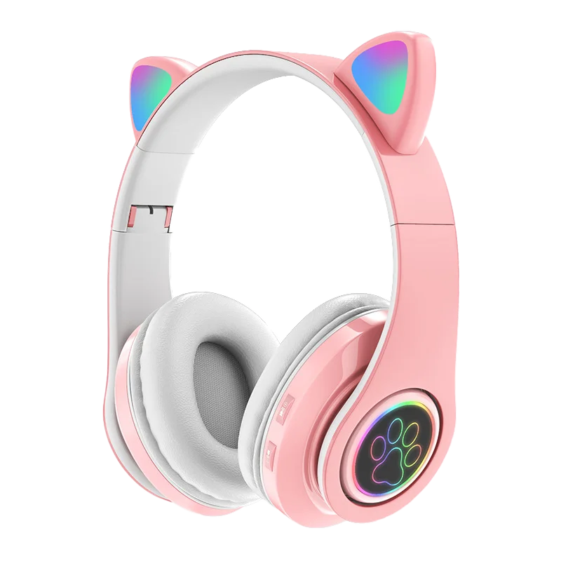 Wander B39MF Pink Kitty Girls Wireless Headset With Ears Cute BT Headphone Light Up Gradient Color Over Ear Headband Electronics