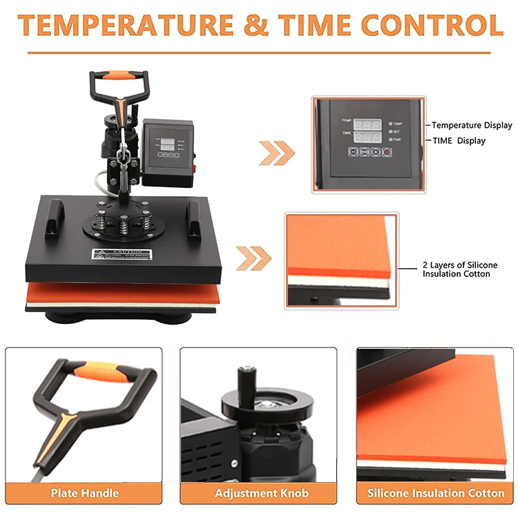 Tylor Heat Press Machine, 15x15 Inch, 5 in 1 Combo Swing Away T-Shirt Sublimation Transfer Printer with Teflon Coated, Precise