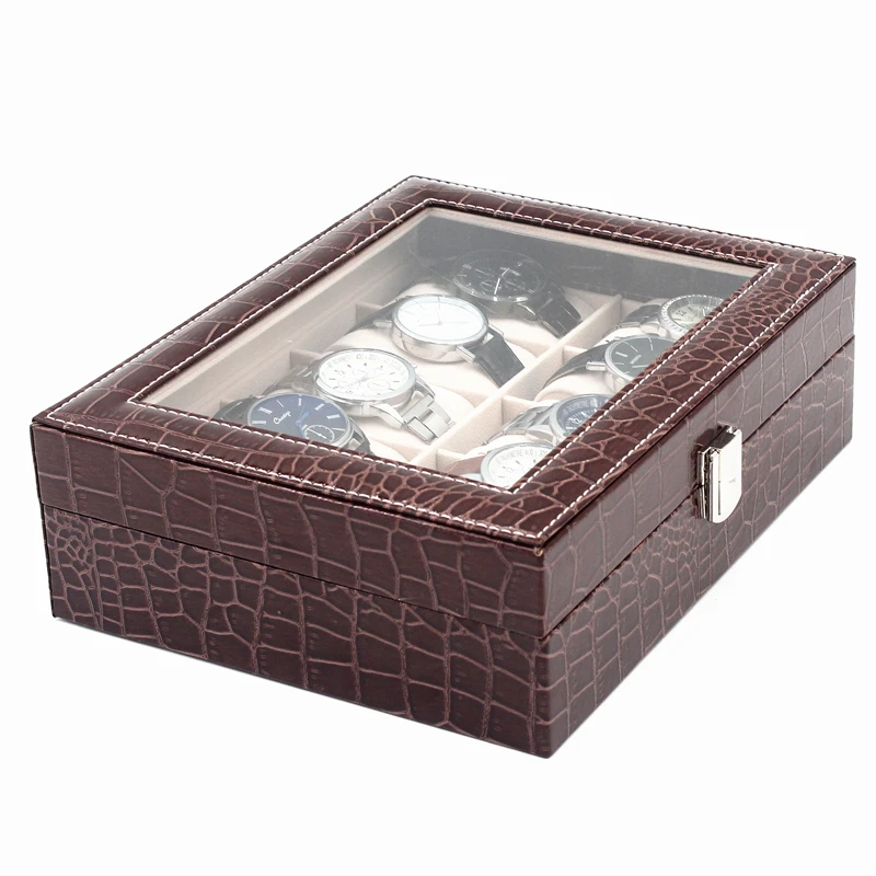 Elaborate 10 slots luxury watch packaging croco leather watch gift box for wholesale
