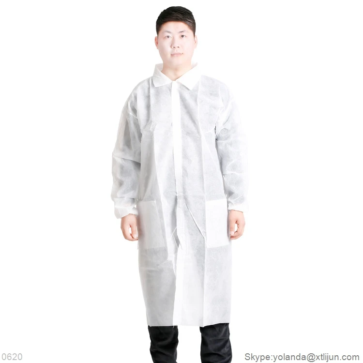 PP dust-proof white disposable non-woven experimental clothing with pocket robe, universal size for men and women