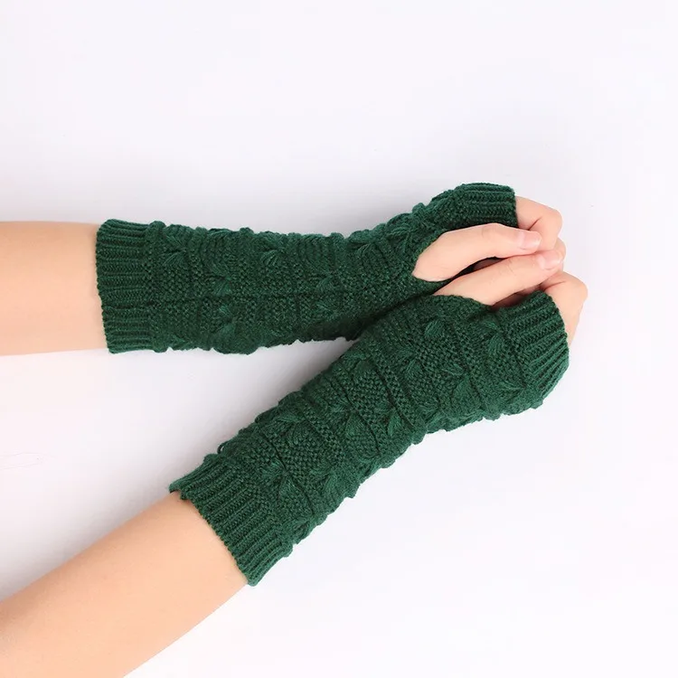 Woolen gloves for winter Knitted warm half finger gloves for women Thick winter sleeves