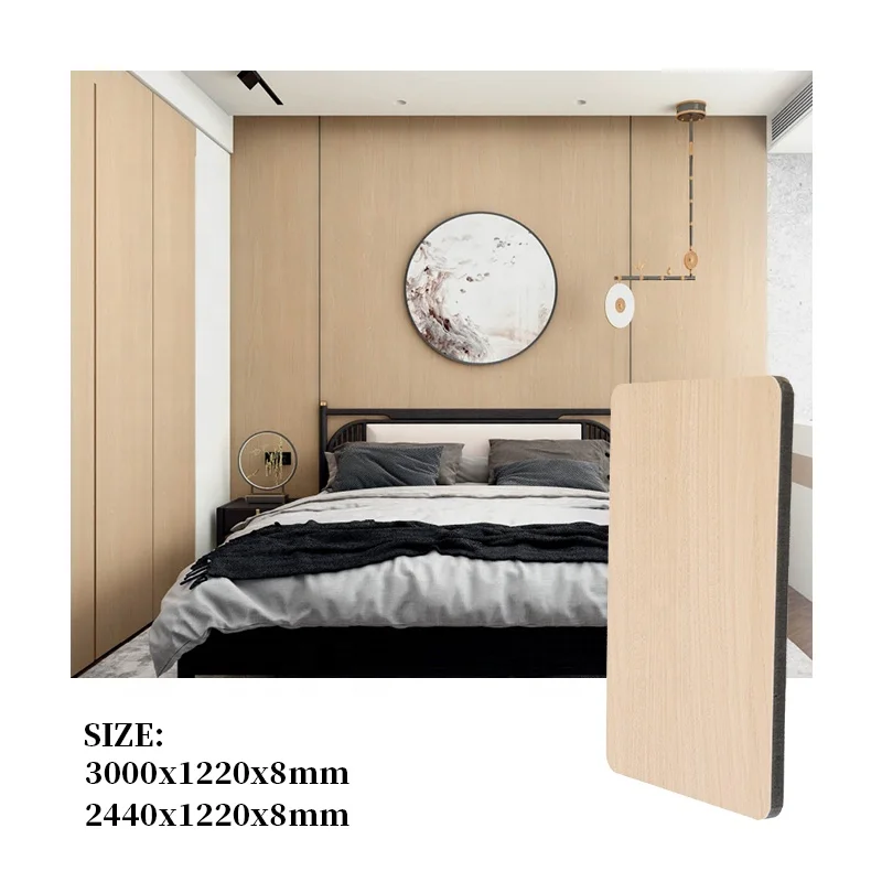 8mm Modern Style PET Interior Decoration Wooden Veneer Wainscoting Bamboo Charcoal Wall Panels for Hotel