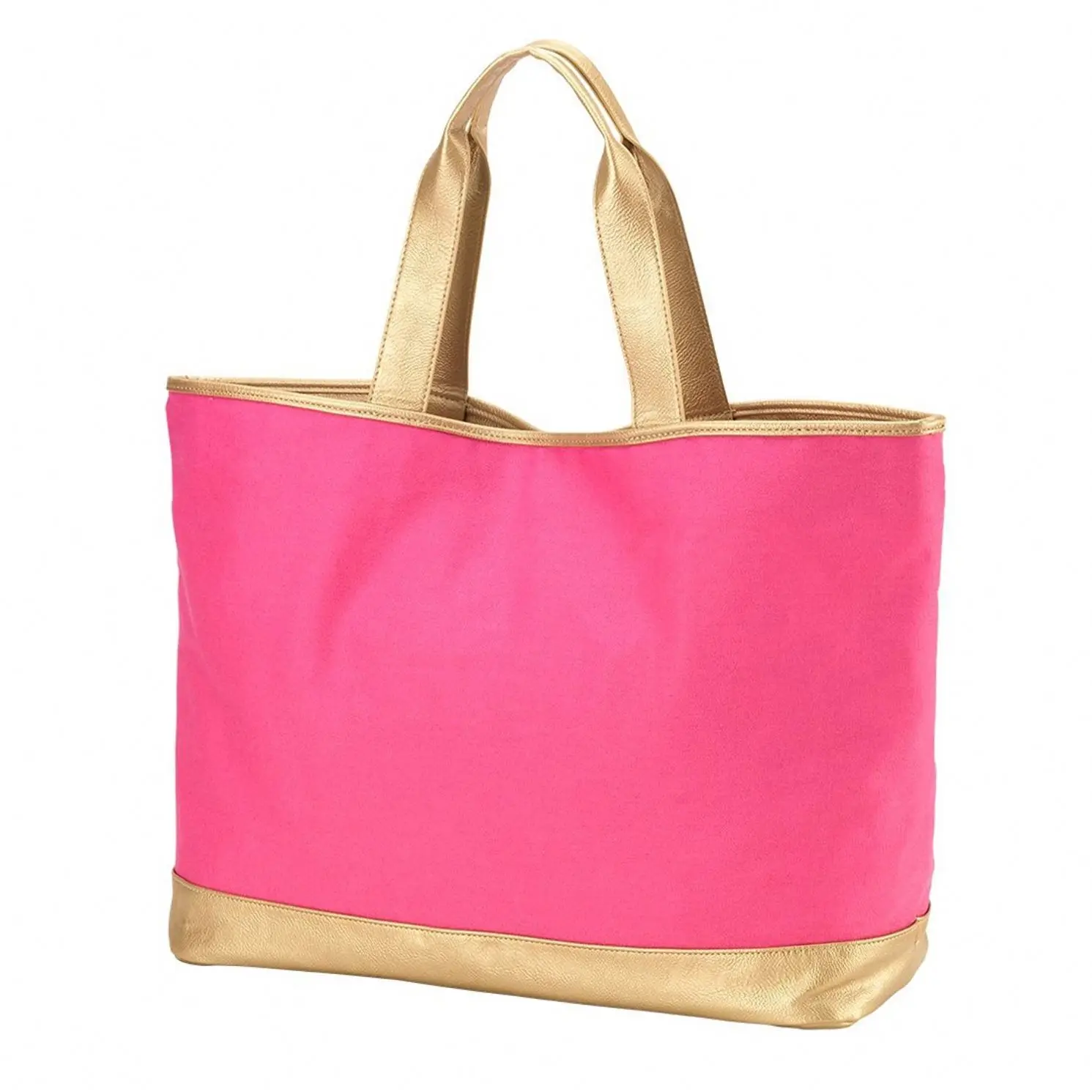 Zipper Tote Bags Wholesale Monogram Canvas Leather Beach Bag Metallic Rose Gold Bridesmaid Gift Bags
