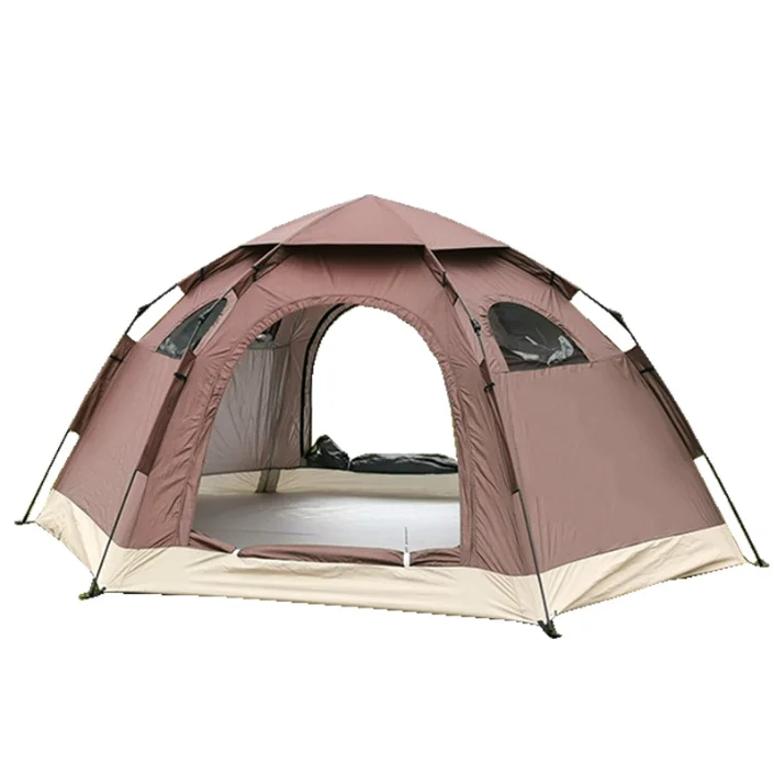 Outdoor Hexagonal Automatic Tent Double-layer 3-4 People Camping Telescopic Folding Tent Pole