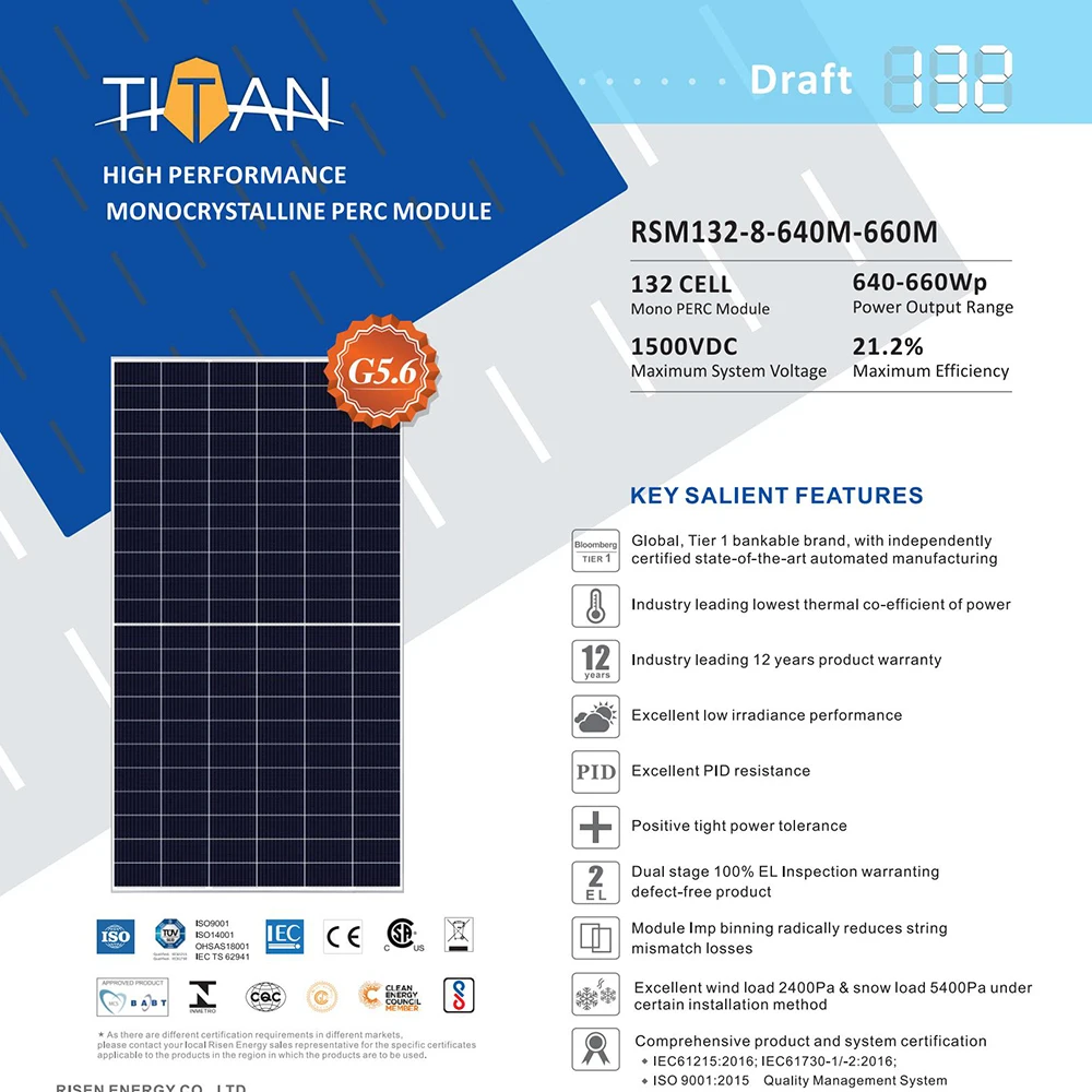 Risen mono perc module solar panel 640w 645w 650w 655w 660w monocrystalline solar panel wholesale