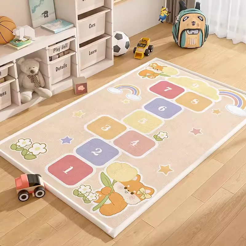 No Pilling Memory Foam Padded Carpet Non-Slip Japanese Tatami Kids Play Area Rugs Printed Coral Velvet Baby Crawling Floor Mat