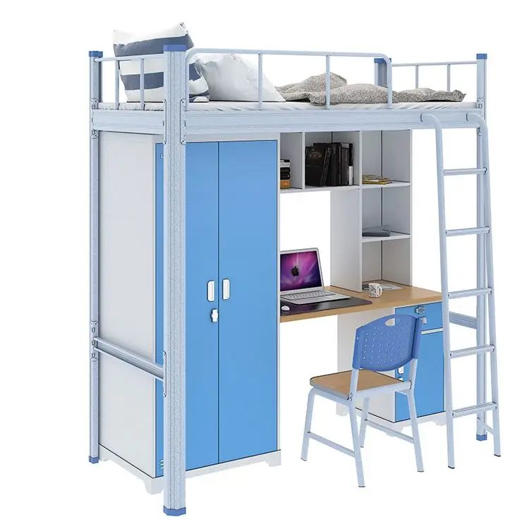 Cheap Dormitory Furniture Metal Apartment Bulk Bunk Bed with Garderobe