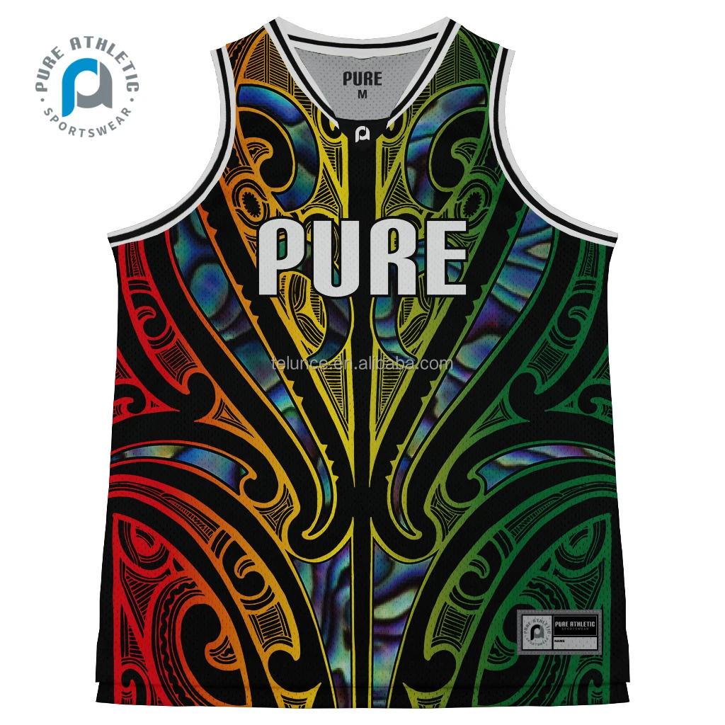 New Zealand Paua Shell basketball jersey Maori tattoo basketball singlets Sublimated custom basketball jersey uniforms Kids men