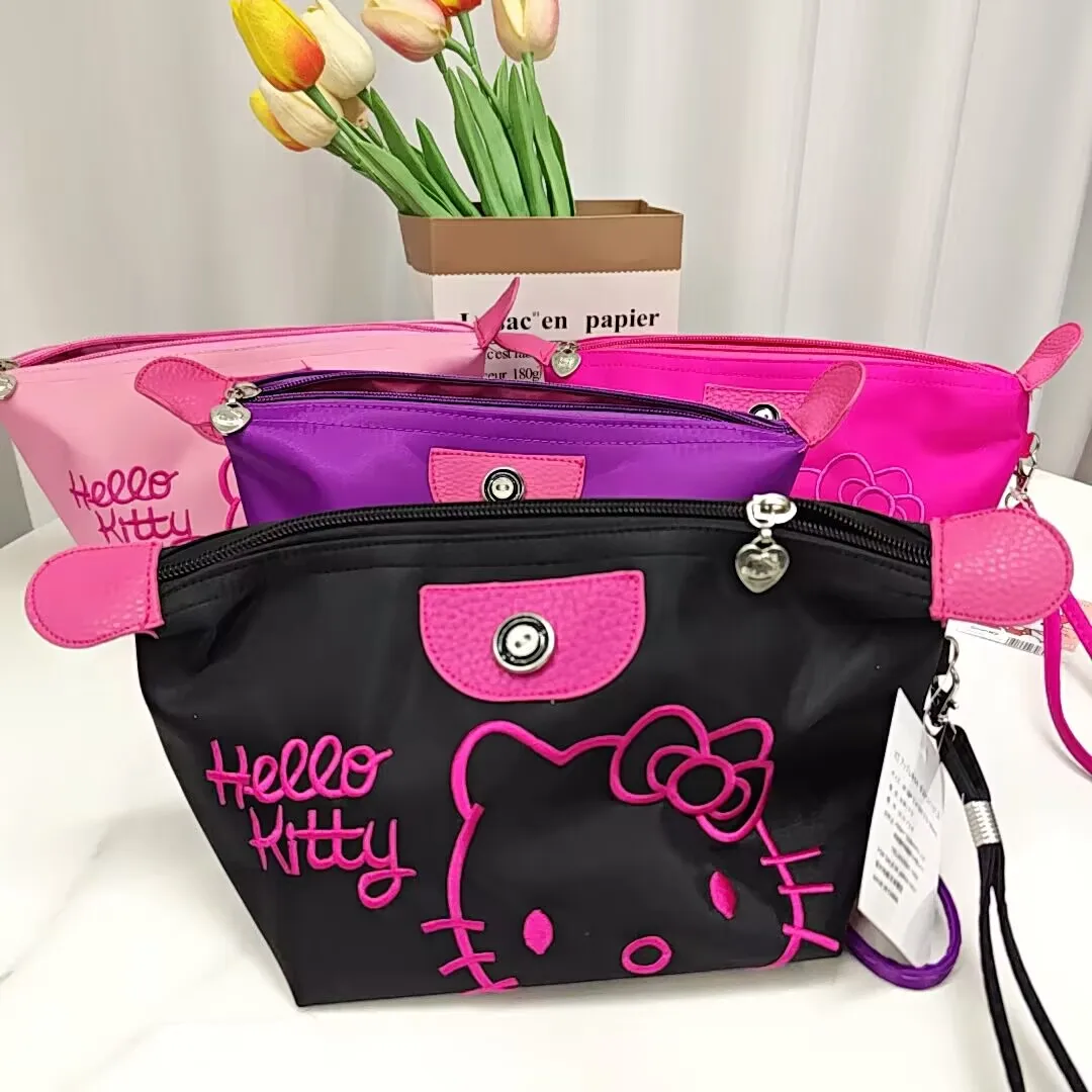 XUX Fashion Kawaii Cat Nylon Makeup Bag PU Girl Outwear Big Capacity Cosmetic Zipper 4 colors