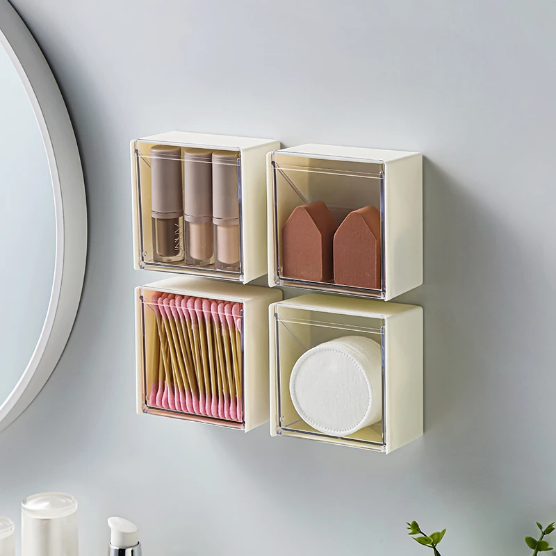 Wall mounted storage box High appearance level dormitory bathroom storage box Makeup cotton lipstick head rope storage box