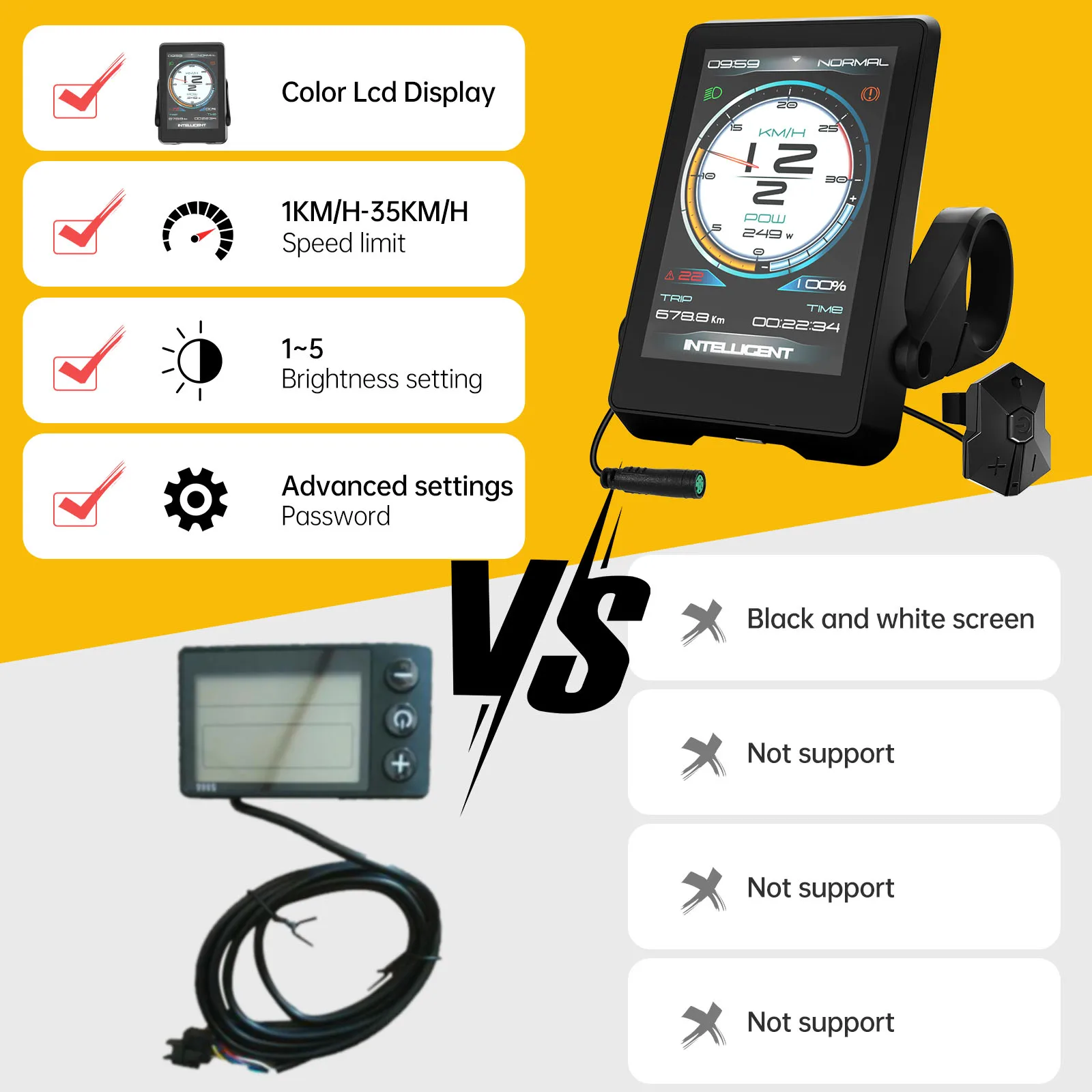 3.5inch TFT Touch Screen Electric Bike LCD Display Electric Bicycle E Bike Parts Bike Accessories with USB Charging Function