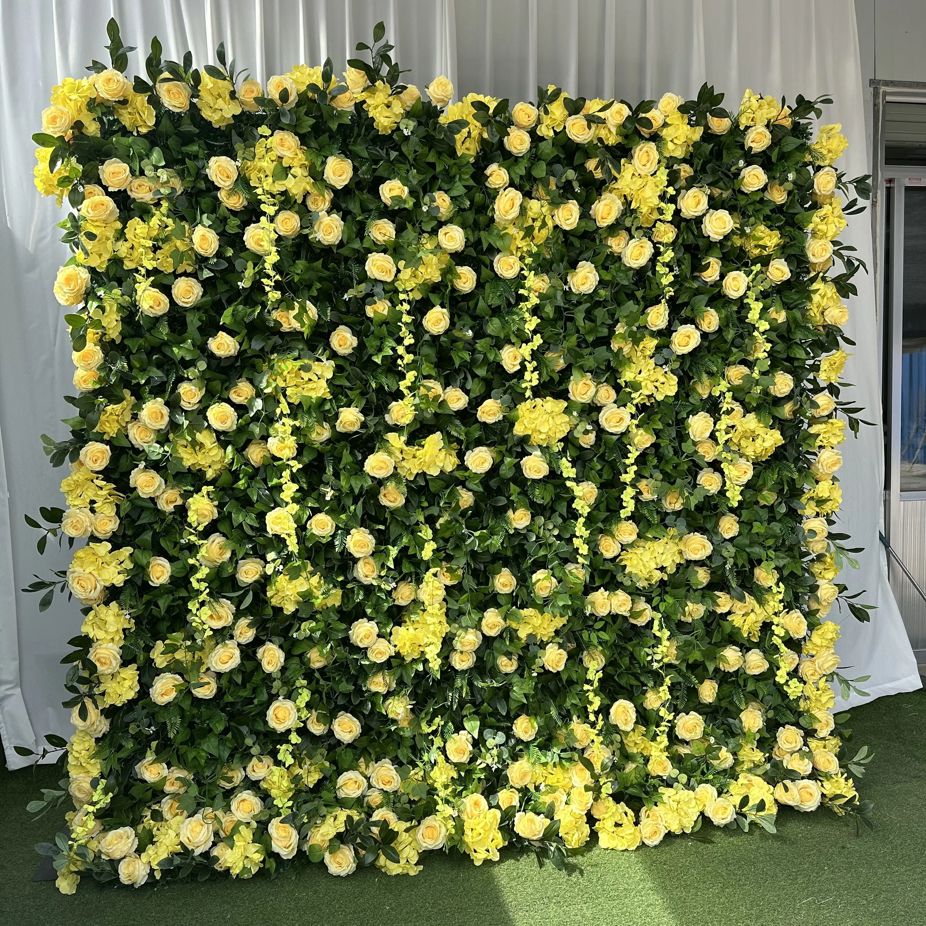 Y-FW030 Wedding artificial roll up flower wall backdrop 8ft x 8ft white wall flowers artificial flower for wall decoration