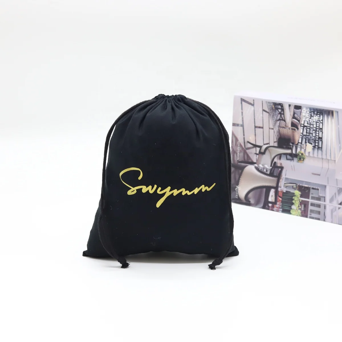 Пользовательский золотой логотип, хлопчатобумажная упаковочная сумка для детей, носков, одежды, органический подарок, шнурок, хлопчатобумажная муслиновая сумка для покупок