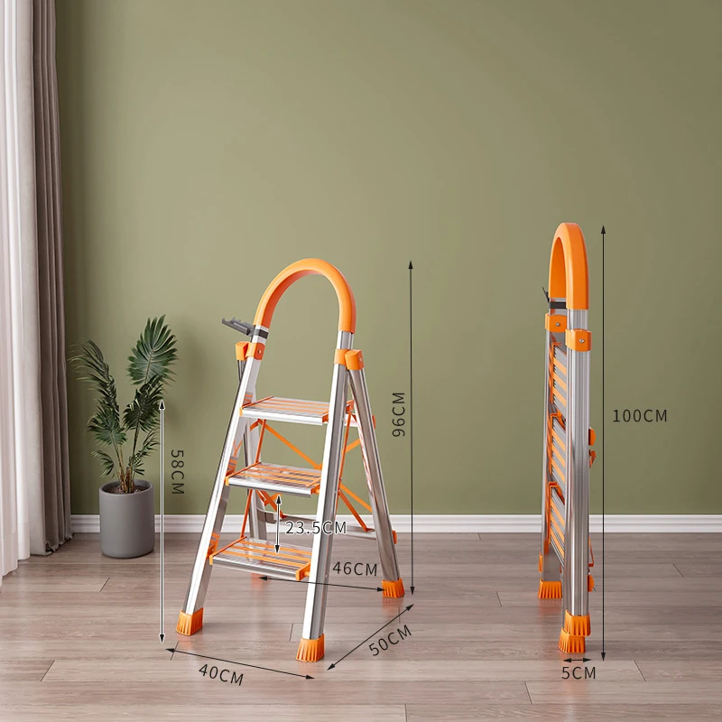Factory Directly Multi Size Household Aluminum Ladder Folding Attic Household Step Ladder With Handrail