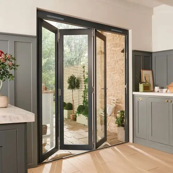 JBDhome New Custom Indoor Wooden Folding Door 360 Degree Glass to Glass Folding Shower Door
