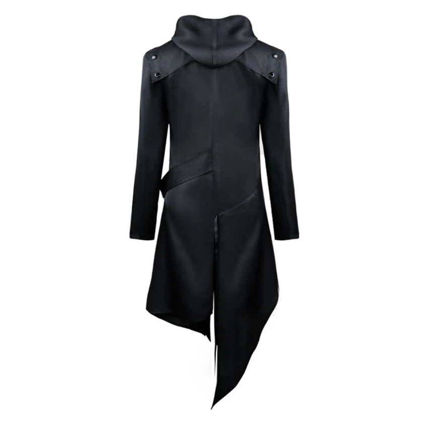 Vintage Gothic Steampunk Renaissance Man Jacket Medieval Autumn Hooded Zipper Coat Costume for Men Plus Size Black Strap Tuxedo