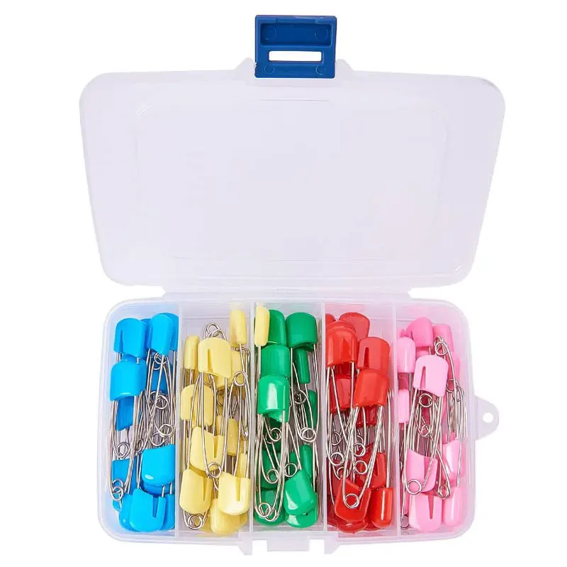 
Wholesale 100pcs 5 Color Diaper Safety Pins With box baby plastic Head safety pin for baby cloth 