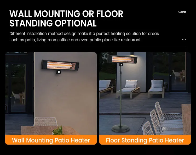 OEM New Products 1800W IP44 Round Glass Design Portable Electric Quartz Standing Heater