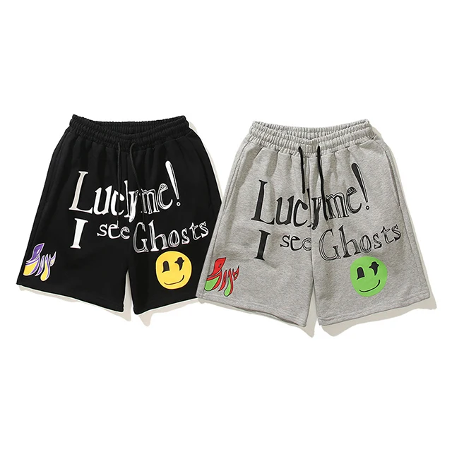 NO MOQ custom offset print cotton hip hop sweat shorts
