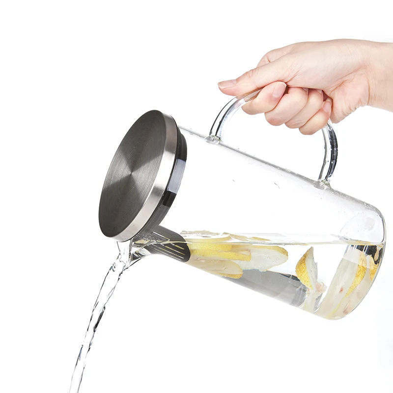 1.3 liter borosilicate glass carafe hand made carafe water pitcher jug with handle stainless steel cover lid