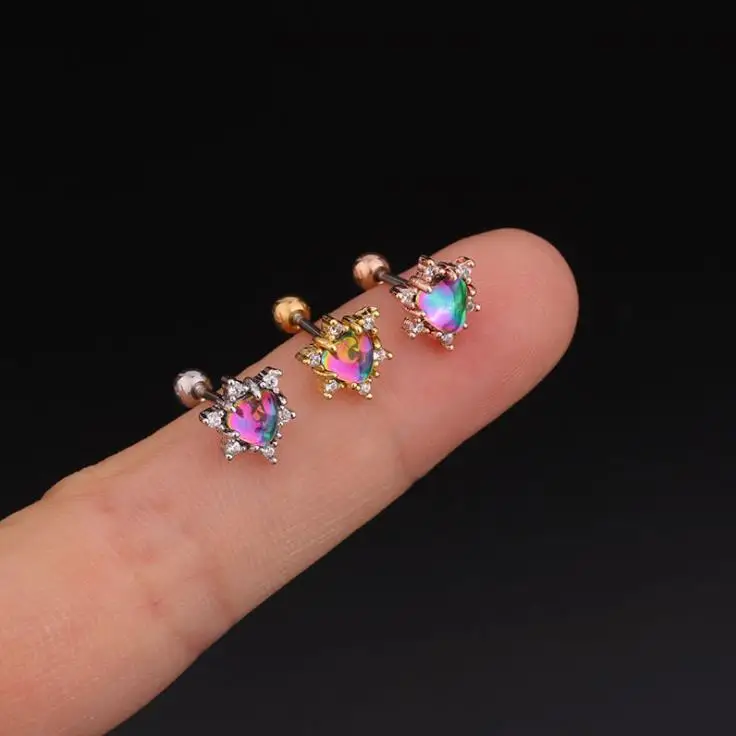 Chinese manufacturer trendy colorful customized cubic zircon sleeper earring cartilage