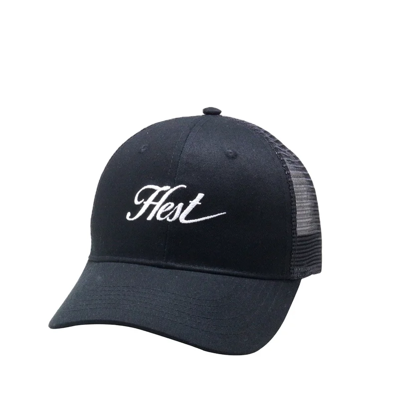 
 Высококачественная Черная хлопковая сетка, 6 панелей, вышитая на заказ 6-панельная сетчатая Кепка-тракер  
