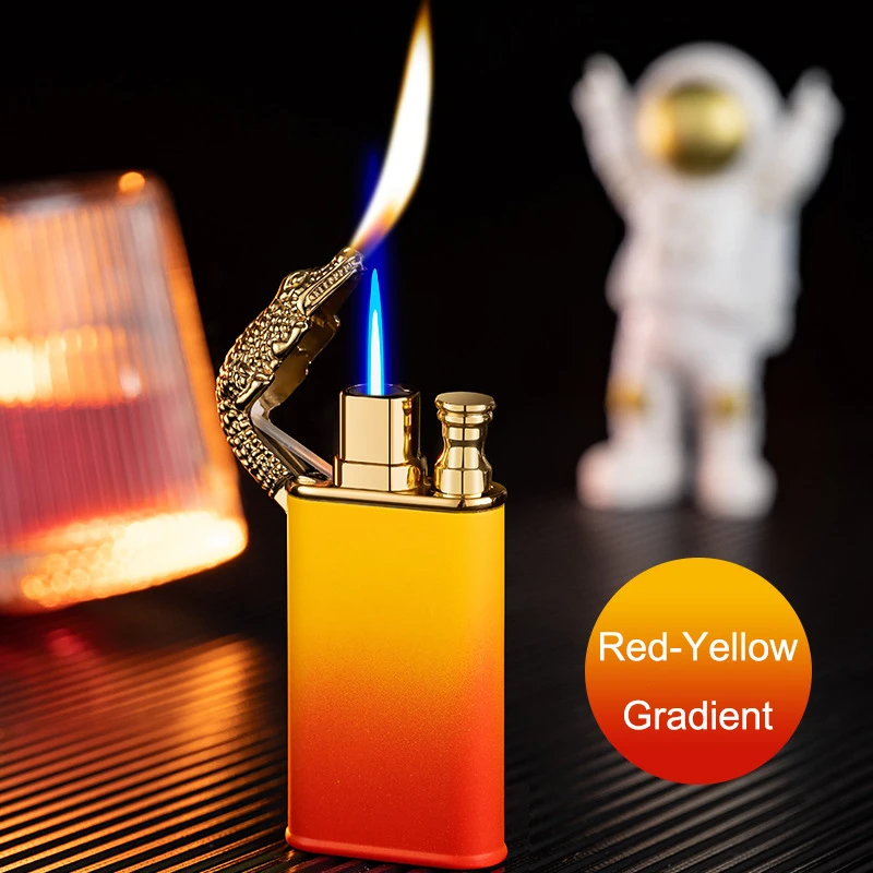 Novelty Gradient Colors Jet Flame Cigarette Cigar Lighters Inflatable Double Flame Crocodile Lighter for Gifts