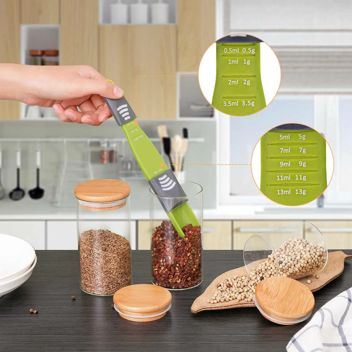 10Pcs/Set Kitchen Spice Jar Set Glass Sealed Spice Jars With Bamboo Lids Set For Coffee Beans Grains