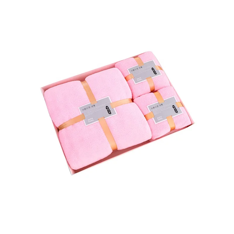 Factory direct wholesale soft coral velvet towels bath towel 3-piece set of wedding souvenirs