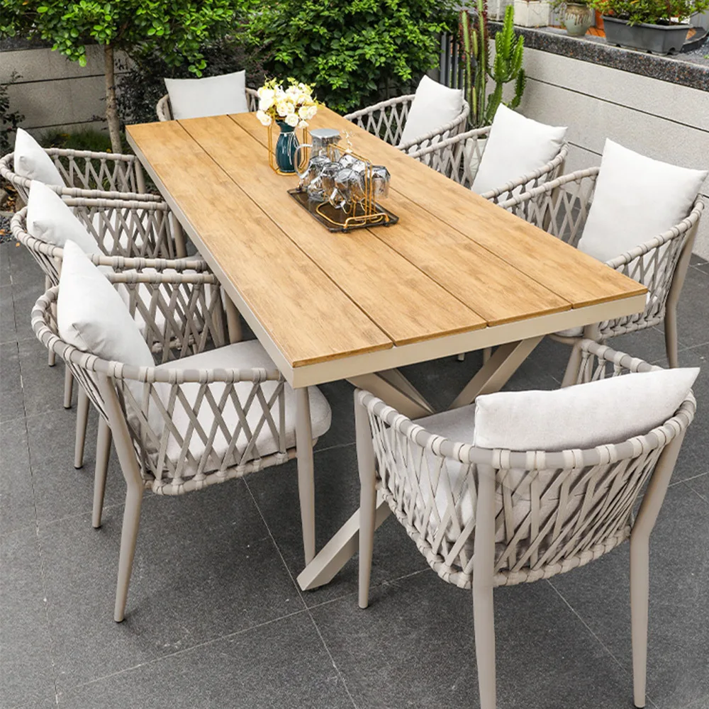 HJ HOME Outdoor Garden Restaurant Furniture Set Patio Durable Waterproof Aluminium Dining Table and Chair Set