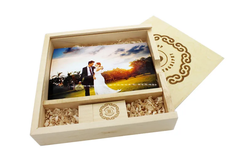 Decorative Wooden Photo Box Includes Glass Usb Flash Drive With Custom Logo