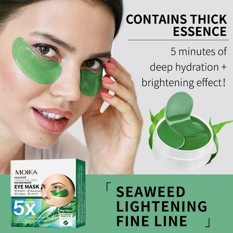 MOIKA OEM red ginseng seaweed black pearl eye mask Anti Wrinkle Crystal Collagen 24k Gold eye mask for dark Circle Under Patch