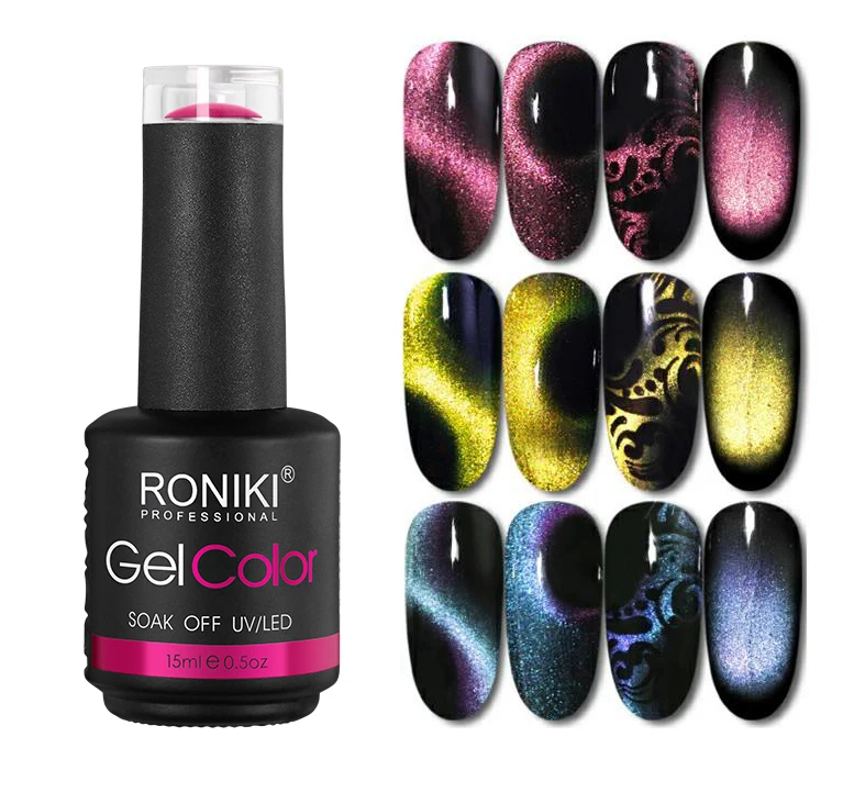 RONIKI factory private label 5d chameleon color changing galaxy uv nail art gel set magnetic 9D cat eye gel polish