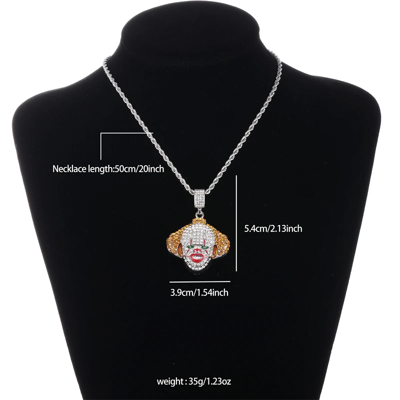 Hiphop Personality Iced Out Jewelry 18inch Alloy Cuban Chain Clown Mask Pendant Necklace Gifts Forfriends on Halloween