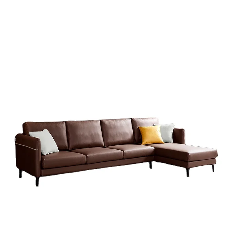 Custom Exclusive Modern Luxury Furniture Sets brown leather Corner Sofa Lounge Sectional Sofa