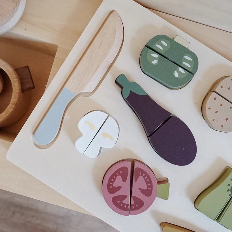 Toddler Jigsaw Cut Fruit Toy Wooden High-Quality Vegetable Cut Toy Kitchen Food Toys